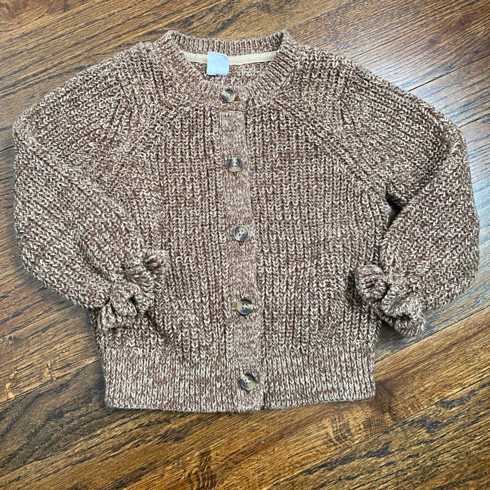 Baby GAP- Chunky Knit Cardigan girls size 4 Cozy Brown ruffle sleeve 100% cotton